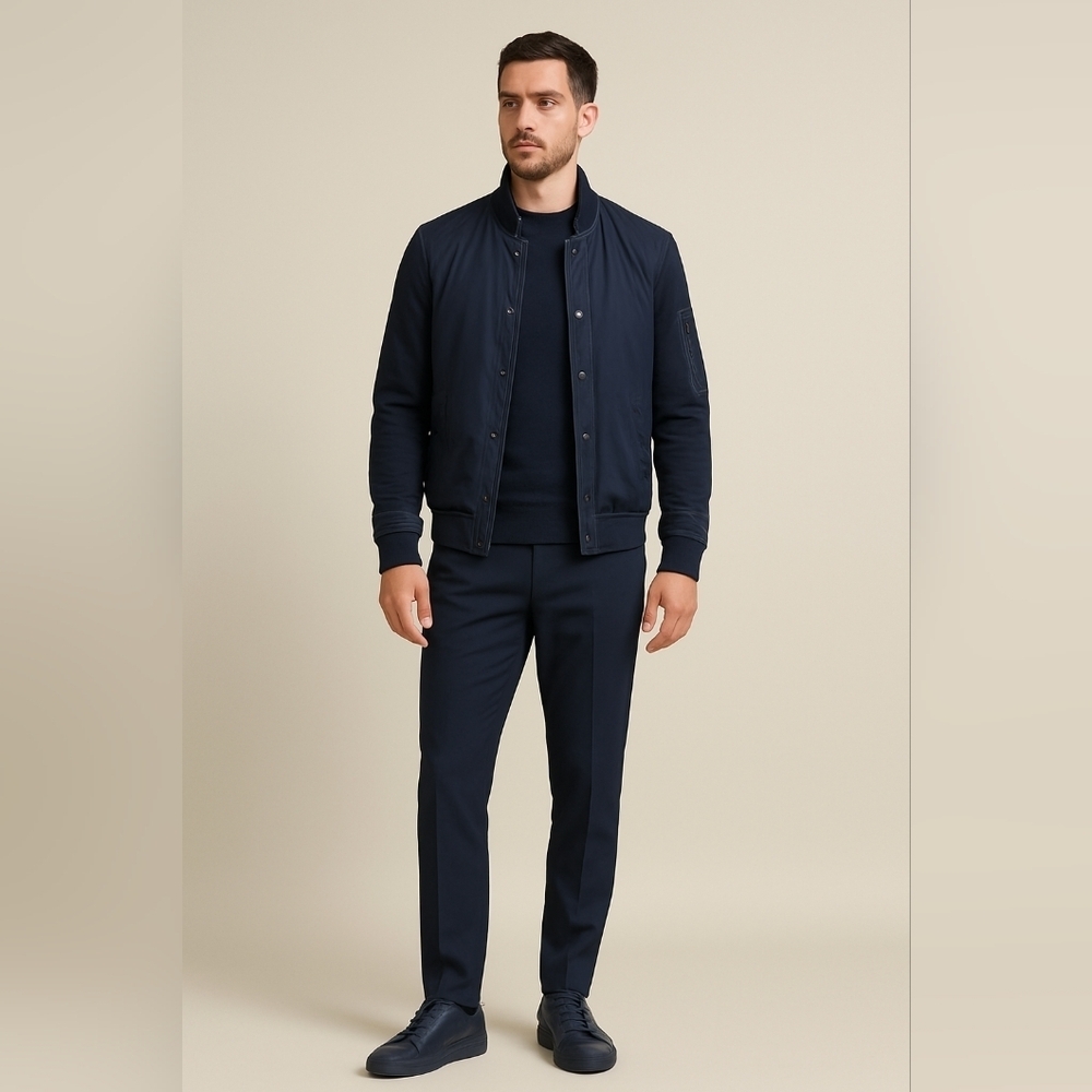 Ted Baker London Bomber Jacket Navy Blue Full Zip With Snap Button Size 5